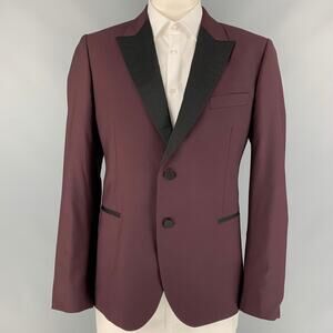 PAUL SMITH "Soho Fit" Size 46 Burgundy & Black Wool Peak Lapel Sport Coat